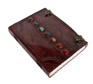 Handmade Leather Journal 13 Inch with 7 Chakra Stones | Vintage Diary Notebook - Picture 1 of 4