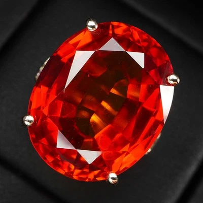 Encantadores anillos ovalados hechos a mano de plata de ley 925 de 25,10 quilates con zafiro naranja vivo Foto 1 de 4
