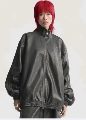 Adidas Pleather Leather Look Firebird Oversized Track Jacket Large L NEW NWT - Image 1 of 4