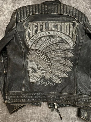 Affliction кожи Moto куртка размер мужской маленький состаренный мотоциклиста подержанный - Изображение 1 из 4