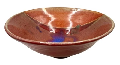 Studio Art Pottery Bowl Japanese Style Orange Red Blue Glaze Medium Large 9.5” - Image 1 of 4