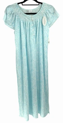 Miss Elaine Women’s Nightgown Large Silky Knit Paisley Aqua Cap Sleeve NWT - Image 1 of 4