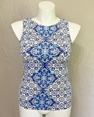 Traje de baño Tankini de natación Lands End para mujer Top sin UW estilo modesto azul blanco 12 Foto 1 de 4