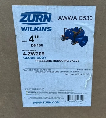 Válvula redutora de pressão corporal globo Zurn Wilkins 4-ZW209 - 4" - NOVA - Imagem 1 de 2