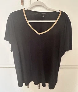 Talbots Black Vneck Tee Gold Trim - Picture 1 of 4