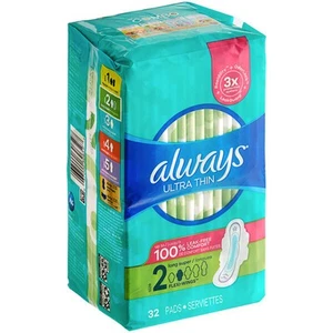 Always Ultra Thin Mestrual Pads with Wings Unscented 32 ct Pack of 12 - Picture 1 of 1