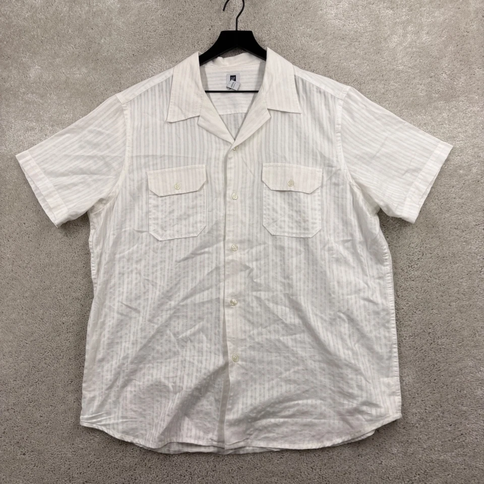 Gap Shirt Mens Size Large White Short Sleeve Button Up Camp Loop Collar Bowling - Image 1 of 4