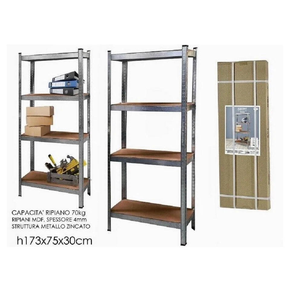 SCAFFALE IN METALLO ZINCATO 4 RIPIANI FINO A 240KG ANTIRUGGINE 173 X 75 X 30 CM - Immagine 1 di 1