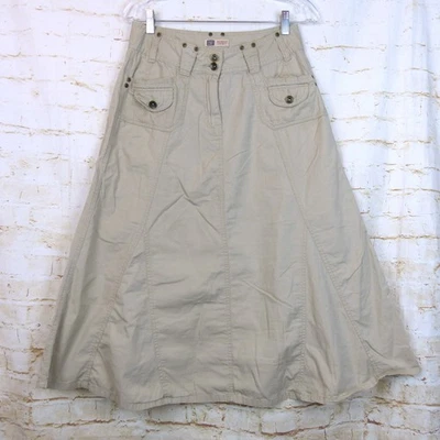 Винтажная Юбка Faded Glory 8 Хаки Хлопок Грузовая Трапециевидная Godet Расклешенная Midi Utility Y2K - Изображение 1 из 4