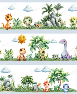 Wandbordüre Dinosaurier Kinderzimmer Babyzimmer Deko Wandtattoo Bordüre Dinos 1 - Bild 1 von 2