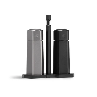 Juego de molinillo de sal y pimienta de mesa HexClad soporte para carrito de transporte platino Foto 1 de 4