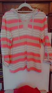 Christopher & Banks Pullover Felpa con Cappuccio Corallo Rigato Leggero Comodo Casual/MED - Foto 1 di 3