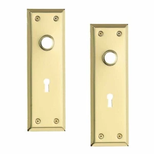 Door Back Plate Bright Brass Stamped Keyhole 7 3/4" Pack of 2 Renovators Supply - Picture 1 of 1