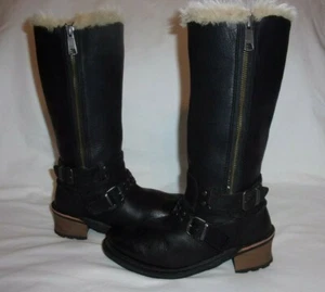 CAT Caterpillar Motorcycle Boots Black Leather Studded Straps size 6 1/2    Y, W - Picture 1 of 11