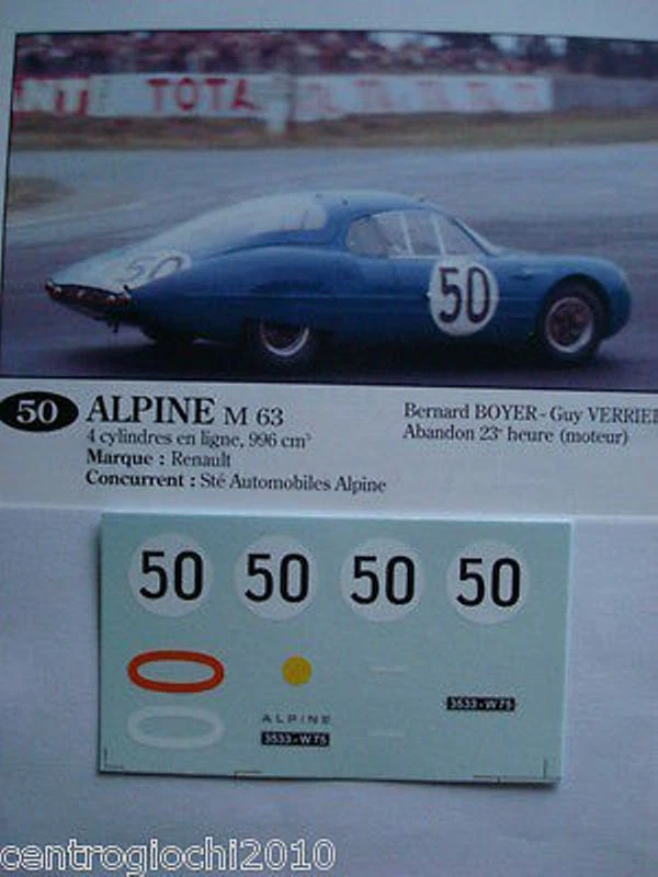 DECALS KIT 1/43 ALPINE RENAULT M63 24 h du LE MANS 1963 drivers BOYER-VERRIER  - Photo 1/1