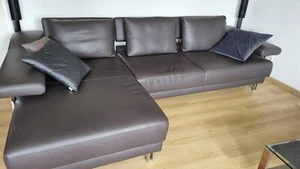 Gebrauchtes Sofa mit Longchair der Firma Musterring, Leder, Farbe "Schiefer" - Bild 1 von 7