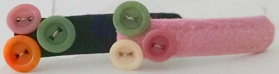SET OF 2 JENNIFER OUELLETTE PINK BLACK FELT WITH BUTTONS BARRETTE HAIR CLIP 2.5" - Image 1 of 3