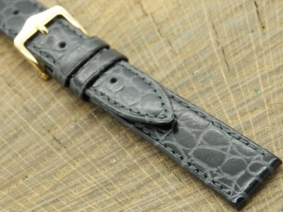 Correa de reloj Hirsch vintage negra "Crocolook" con hebilla tono dorado 16 mm NOS sin usar Foto 1 de 4