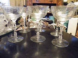 Set of 6 Libbey Dover / Arctic Rose Rock Sharpe Tall Sherbets Star Cut Base - Picture 1 of 5