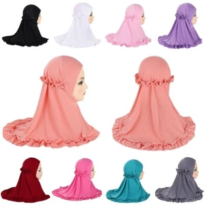 Girls Hijab Head Scarf Crinkles Muslim Shawl Turban Caps Fit 3-6 Years Old Kids - Picture 1 of 26