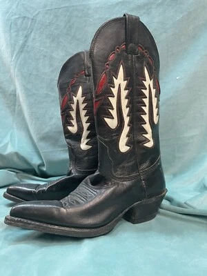 Botas de cowboy femininas vintage Nocona preto/vermelho tamanho 5 1/2 B - Imagem 1 de 4