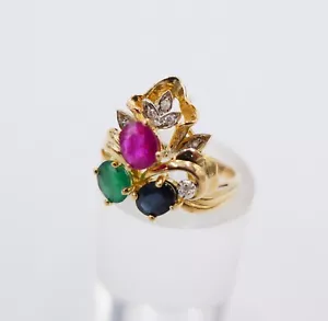 Gelbgold Ring Bunte Edelsteine 585 14K Gr.54 Diamant Smaragd Rubin Saphir 1,11Ct - Bild 1 von 12