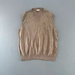 VINTAGE Disney Vest Mens Medium Brown Logo Embroidered Striped Golf - Picture 1 of 7