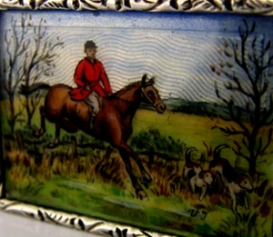 SELTENE STERLINGSILBER EMAILLE FUCHS JAGD REITEN BOX 1977 - Bild 1 von 9