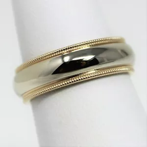 14 kt Multi Tone Gold 5.9 mm Milgrain Edge Wedding Band Ring Size 6 B0503 - Picture 1 of 5