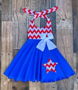 4th Of July Chevron Patriotic Little Girl Dress - Picture 1 of 1