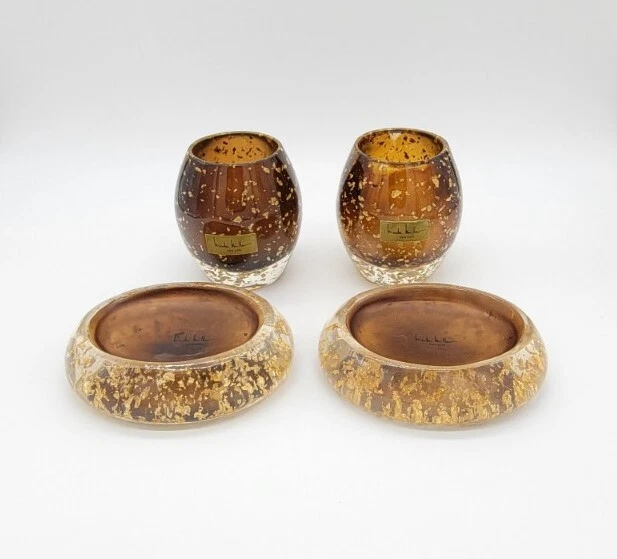 4pc Set Nicole Miller Lucite Soap Dish & Water Cup with Gold Flecks Bathroom  - Image 1 of 4