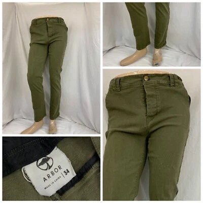 Pantalones Arbor 34x30 Verde Mezcla Algodón Frente Plano Recto Usados en Excelente Condición YGI Q1-342 Foto 1 de 4