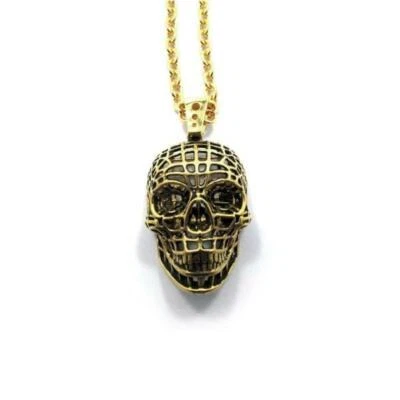Collar de oro colgante calavera malla latón Han Cholo 30" Foto 1 de 4
