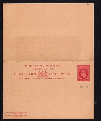 SIERRA LEONE:1902 ONE PENNY + ONE PENNY Postal Card+reply - H &G 10 unused - Image 1 of 2