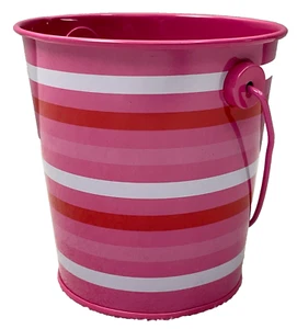 NWT Tin Pail, Pink Stripe, Easter, Spring, 4" T + 2 1/2" Handle, 4" D (Top) - Picture 1 of 6