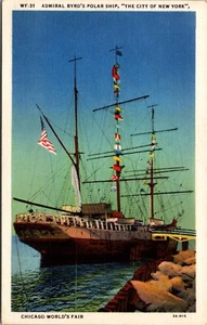 Admiral Byrd's Polar Ship Chicago World Fair ILLINOIS LINEN POSTCARD D6 - Picture 1 of 2