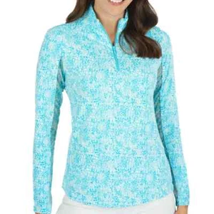 Camicia da golf nuova con etichette IBKUL pelle astratta turchese manica lunga finta XS S M L XL XXL - Foto 1 di 1