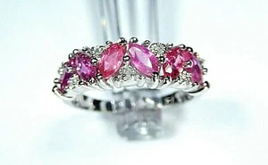 "NEW"  14K WHITE GOLD 1CT MARQUISE NATURAL RUBY AND DIAMOND BAND RING SIZE 8.25 - Picture 1 of 4