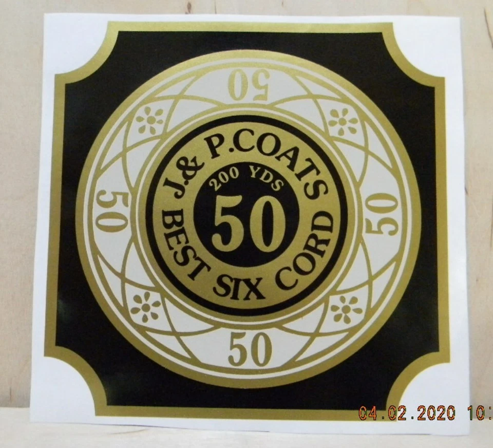 J & P COATS SPOOL CABINET DECAL /  DECAL 6 3/4 X 7 / FREE SHIPPING - Image 1 of 1