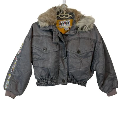 90s Bomber Jacket East West Aviator Vintage Airplane Women's Gray Streetwear Med - Image 1 of 4