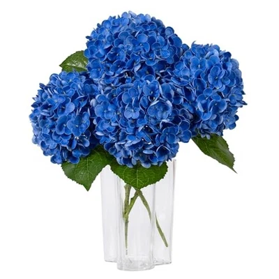  3 Piezas Hortensia Flores Artificiales, Látex Tacto Real Hortensias 3 Piezas Azul Real Foto 1 de 4