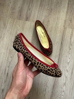 Suela Francesa India Ballet Planos Estampado Leopardo Pelo de Poni Borde Rojo Cuero UE 36 UK Foto 1 de 4