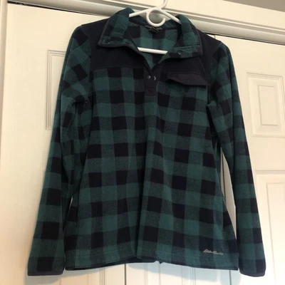 Suéter cómodo a cuadros Eddie Bauer de lana a presión para mujer talla M Buffalo Foto 1 de 4