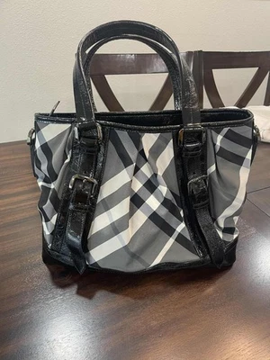 Authentic Burberry Nylon Leather Black Beat Check Lowry Tote Bag w/ Crossbody  - Image 1 of 4