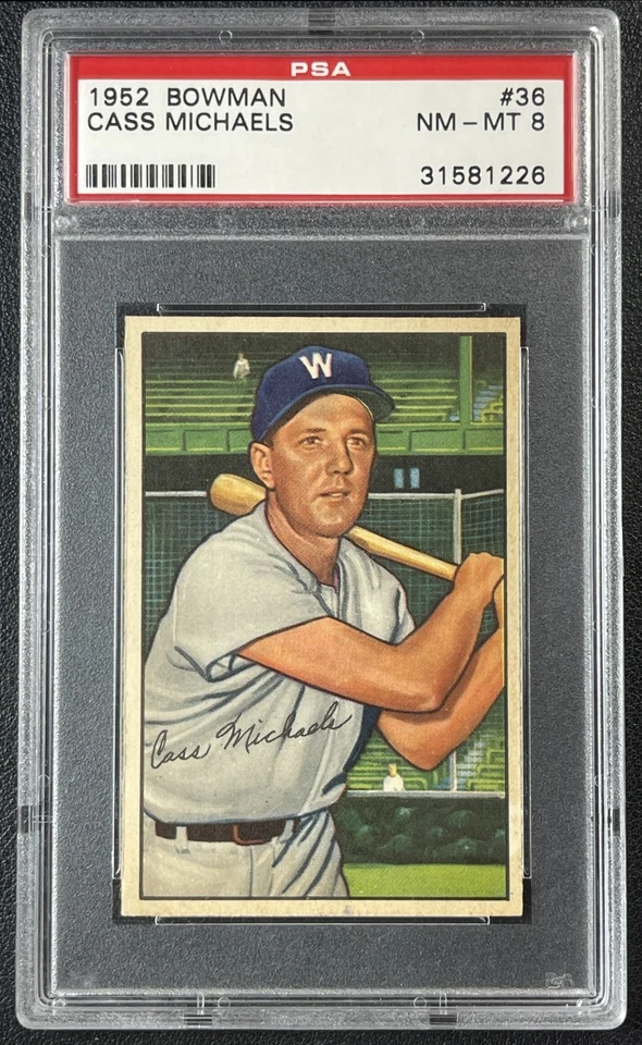 CASS MICHAELS PSA 8 1952 BOWMAN BASEBALL #36 SENATORS 1226 - Image 1 of 2