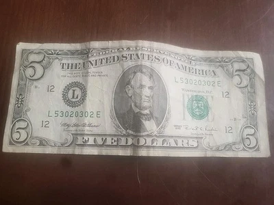 SUPER RARE FANCY 5 DOLLARS BILL 1995 SERIE L53020302E Repeat 302 203 302 Or 0203 - Image 1 of 4