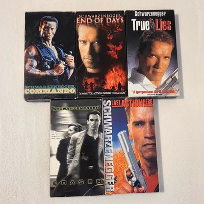 5x Lot Arnold Schwarzenegger VHS: Commando / Last Action Hero / Eraser and More - Image 1 of 4
