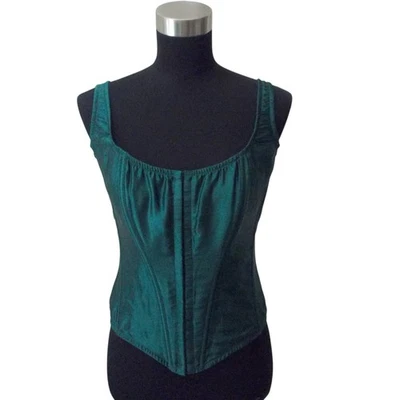 NUEVO CON ETIQUETAS VICTORIA'S SECRET Corsé Seda Verde Deshuesado Ojo Gancho Frontal Con Cordones Traseros L Foto 1 de 4