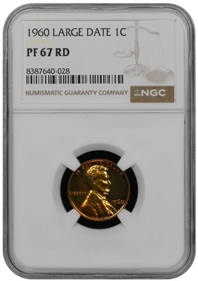1960 Proof Large Date Lincoln cent graded by NGC PF 67 RD - Image 1 of 2