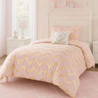 Conjunto de edredom duplo para meninas adolescentes, 3 peças de roupa de cama rosa e dourada, quente e Li... - Imagem 1 de 4